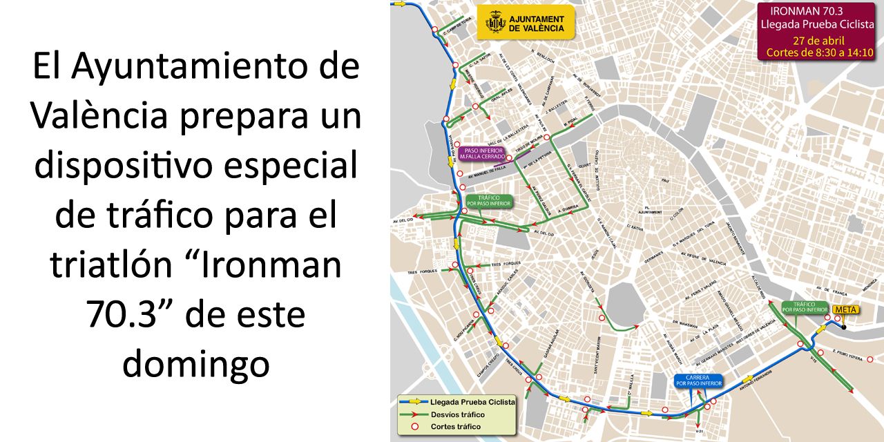  El Ayuntamiento de València prepara un dispositivo especial de tráfico para el triatlón “Ironman 70.3” de este domingo 