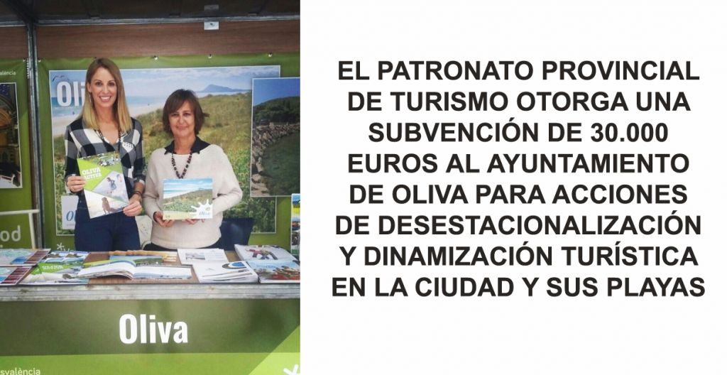  Oliva recibe una subvención de 30.000 euros del Patronato Provincial de Turismo para dinamizar el sector