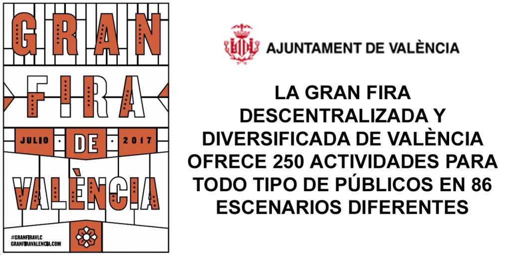  LA GRAN FIRA DESCENTRALIZADA Y DIVERSIFICADA DE VALÈNCIA OFRECE 250 ACTIVIDADES PARA TODO TIPO DE PÚBLICOS EN 86 ESCENARIOS DIFERENTES